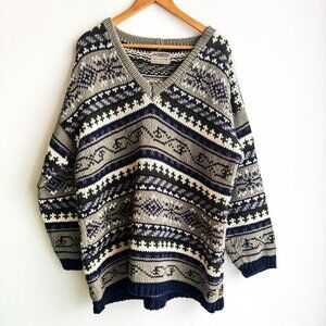 Rey Wear Multicolour Chunky V Neck Pullover Sweater L